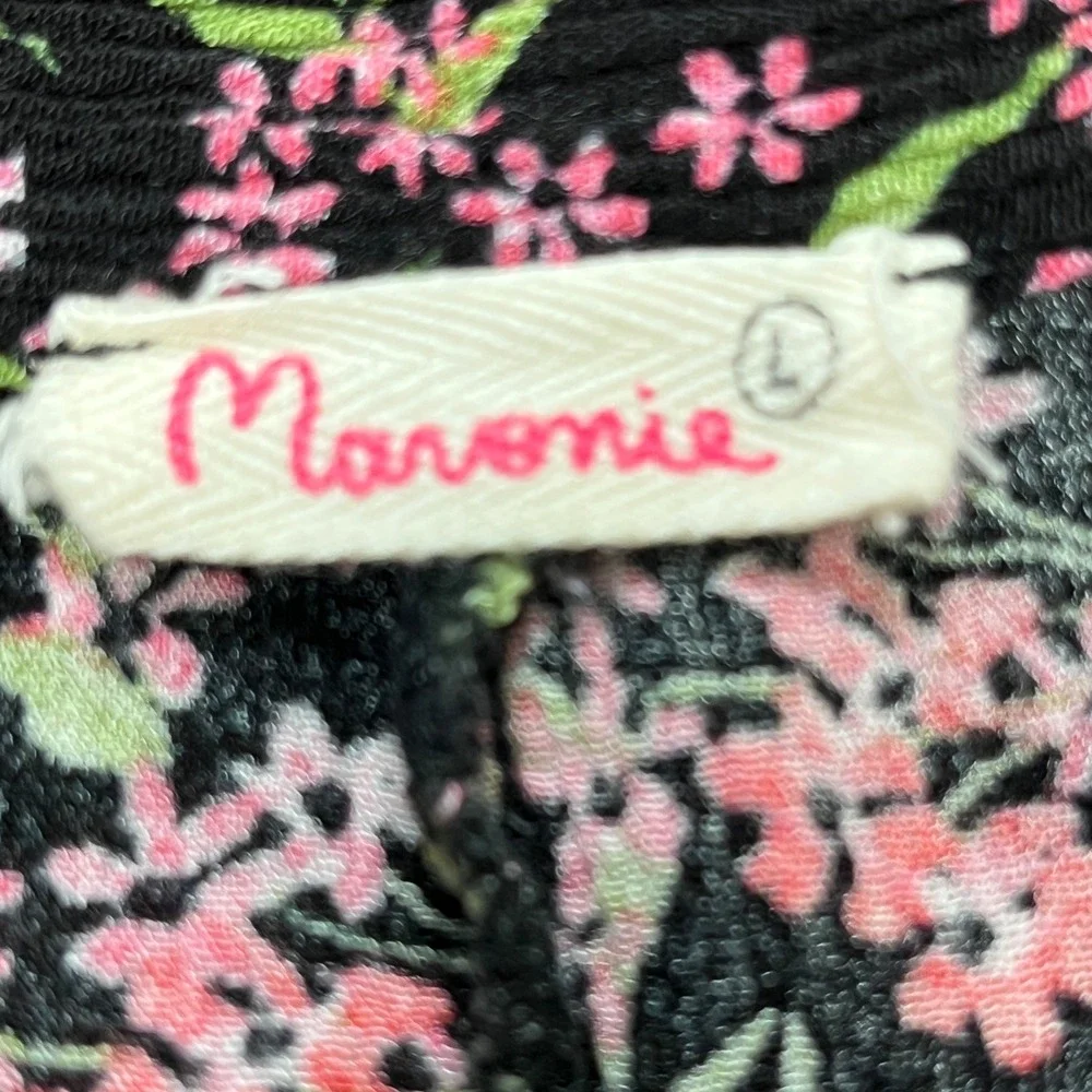 Vintage MARONIE Black Pink Floral Wrap Maxi Skirt Cottage Coquette Romantic‎ Y2K